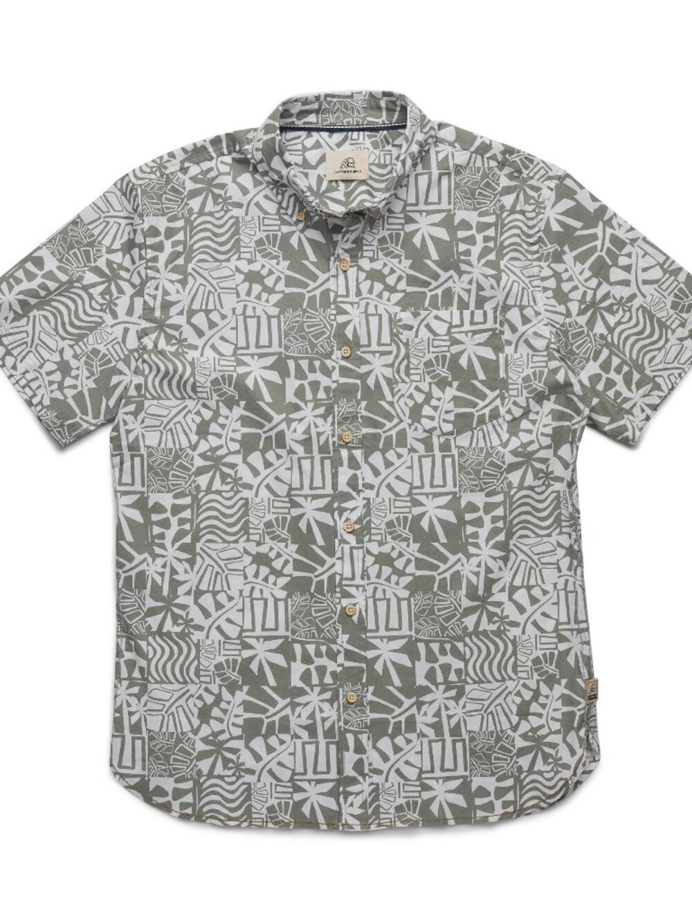 Surfside Supply Sage Green Tropical Leaf Print SS Button Up Shirt/10365